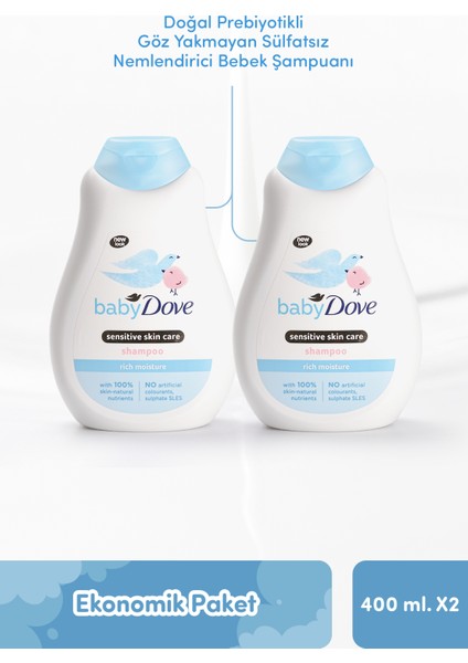 Ekonomik Paket, Doğal Prebiyotikli Göz Yakmayan Sülfatsız Nemlendirici Bebek Şampuanı 400 ml x 2