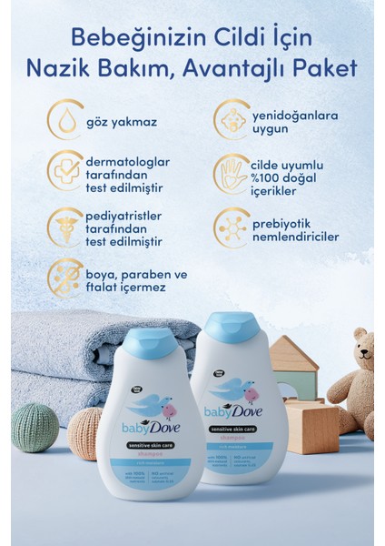 Ekonomik Paket, Doğal Prebiyotikli Göz Yakmayan Sülfatsız Nemlendirici Bebek Şampuanı 400 ml x 2 fiyatları