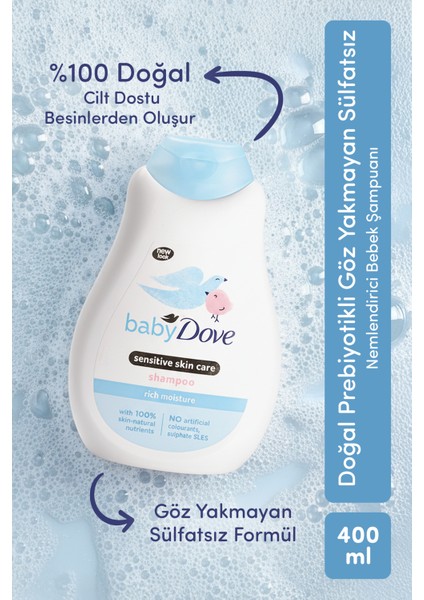 Ekonomik Paket, Doğal Prebiyotikli Göz Yakmayan Sülfatsız Nemlendirici Bebek Şampuanı 400 ml x 2 modelleri