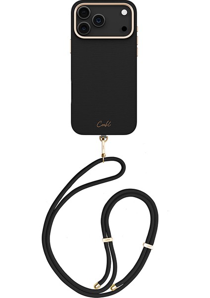 iPhone 17 Pro Max Uyumlu Kılıf M-Safe Şarj Özellikli Askı Ipli Coehl Mirelle Kapak Siyah
