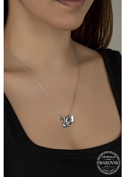 Ucarticaret Swarovski Crystal Taşlı Kuğu Gümüş Kadın Kolye