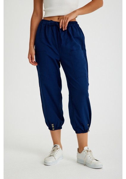 Keten Günlük Pantolon Beli Lastikli Bağcıklı