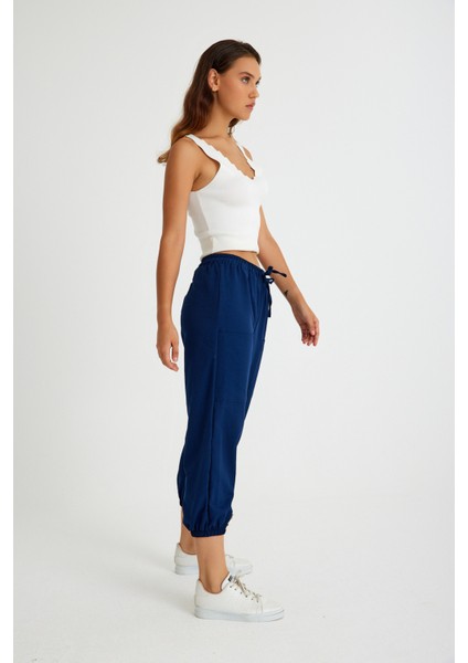 Keten Günlük Pantolon Beli Lastikli Bağcıklı