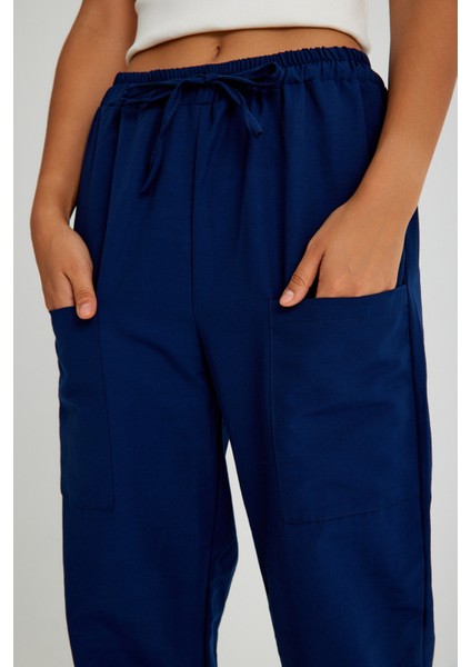 Keten Günlük Pantolon Beli Lastikli Bağcıklı