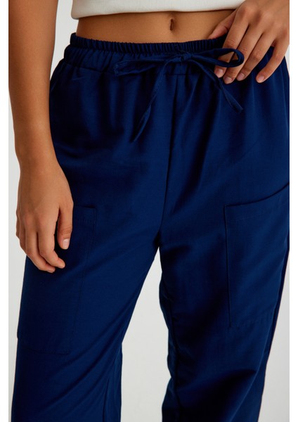 Keten Günlük Pantolon Beli Lastikli Bağcıklı