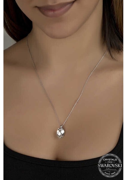 Ucarticaret Swarovski Crystal Taşlı Oval Gümüş Kadın Kolye