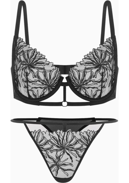 Şerit Detaylı Brode Sütyen Külot Takım