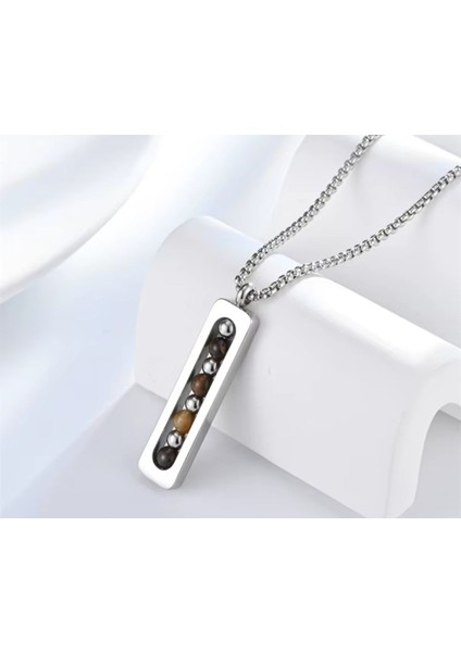 Erkek 316L Kaplangözü Doğal Taşlı Çelik Kolye