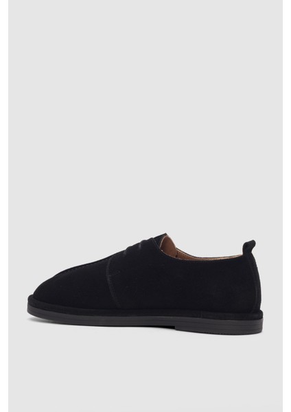 Viore Hakiki Deri Ön Çizgi Detaylı Bağcıklı Kadın Ayakkabı- Siyah Süet modelleri