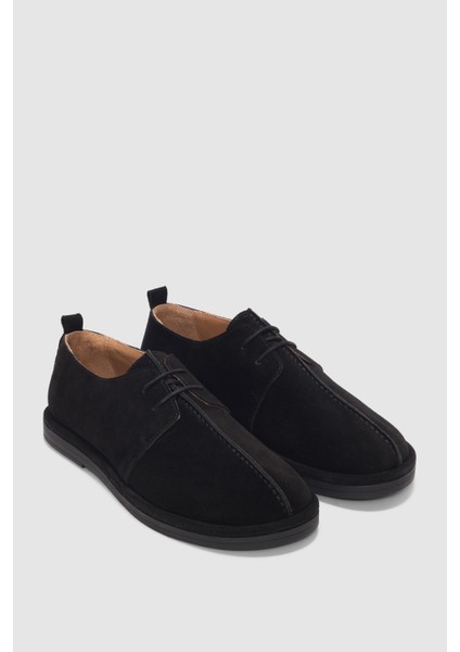 Viore Hakiki Deri Ön Çizgi Detaylı Bağcıklı Kadın Ayakkabı- Siyah Süet fırsatları