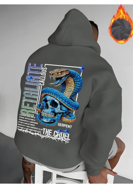 Büyük Beden Özel Tasarım Kapüşonlu Blue Kobra Sırt Baskılı %100 Pamuk Erkek Sweatshırt
