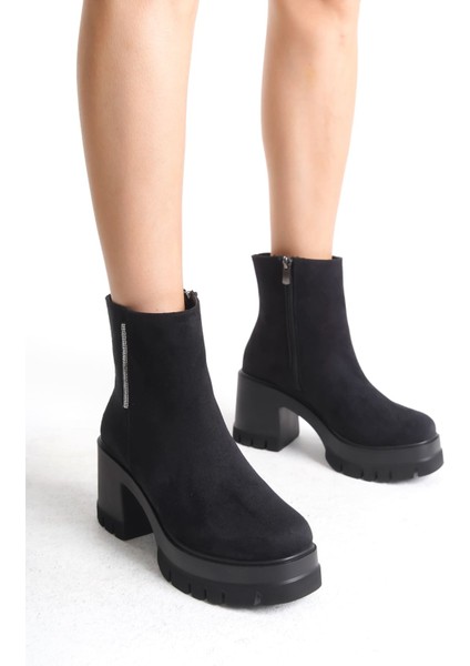 Natalıa Fermuarlı Ortopedik Taban Suya ve Soğuğa Dayanıklı Kalın Topuklu Süet Kadın Bot St Siyah fiyatları