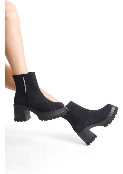 Natalıa Fermuarlı Ortopedik Taban Suya ve Soğuğa Dayanıklı Kalın Topuklu Süet Kadın Bot St Siyah fırsatları