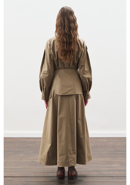 Kemer Detaylı Pileli Elbise Haki
