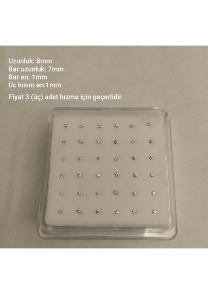 925 Ayar Gümüş Zirkon Taşlı Top Model Gümüş 3 Adet Ekonomik Hızma (1mm)