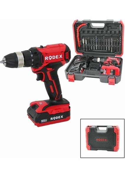 2 KADEME HIZ - VİTES ŞARJLI=ÇİFT BATARYA 17PCS UÇLU MATKAP 0-350 / 0-1350 RPM 21V/2.0A LI-ION RDX-3375A (5264)