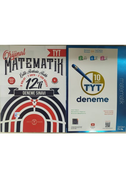 Orijinal Yayınları Tyt Matematik 12'li Deneme Sınavı+Üç Dört Beş Yayınları Tyt Matematik 10'lu Deneme