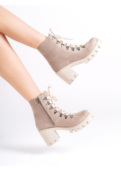 Joss Bağcıklı Fermuarlı Ortopedik Taban Suya ve Soğuğa Dayanıklı Topuklu Süet Kadın Bot Tt Ten indirimleri