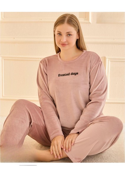 Kadın Kışlık Bisiklet Yaka Kadife Battal Pijama Takımı 132213P - 1 Adet