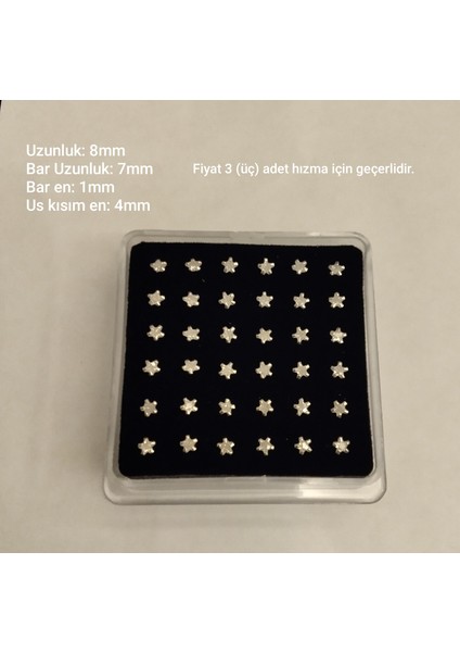 925 Ayar Gümüş Zirkon Taşlı Yıldız Model Gümüş 3 Adet Ekonomik Hızma (4mm)