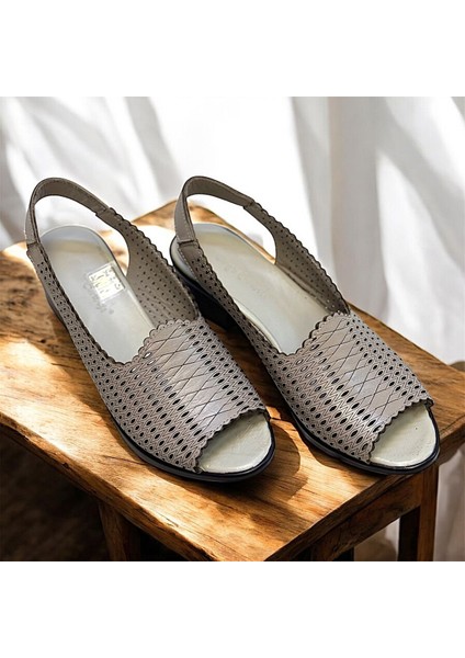 Önü Açık Hakiki Deri Ses Yapmaz Anne Model Kısa Topuklu Sandalet modelleri