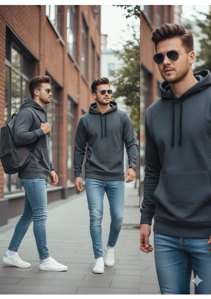 Antrasit Kapüşonlu Erkek Sweatshirt modelleri