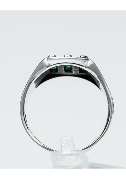 Zümrüt Yeşili Taşlı 925 Ayar Gümüş Erkek Yüzük – Modern ve Dikkat Çekici Tasarım