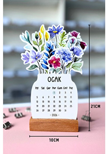 Çiçekli 2026 Yılı Aylık Masa Takvimi Orta Boy / Resmi Tatiller ve Hafta Sonları fiyatları