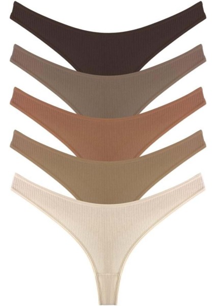 Kadın Pamuklu ve Likrali Fitilli Kaşkorse Tanga Külot 5'li Paket-2 fiyatları