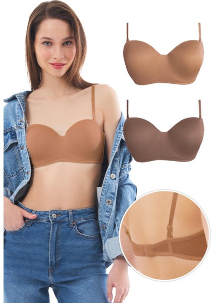 Balenli Toparlayıcı Dolgusuz Straplez Sütyen 2'li Paket
