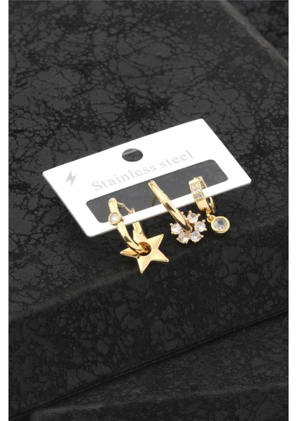 Çelik Üçlü Küpe