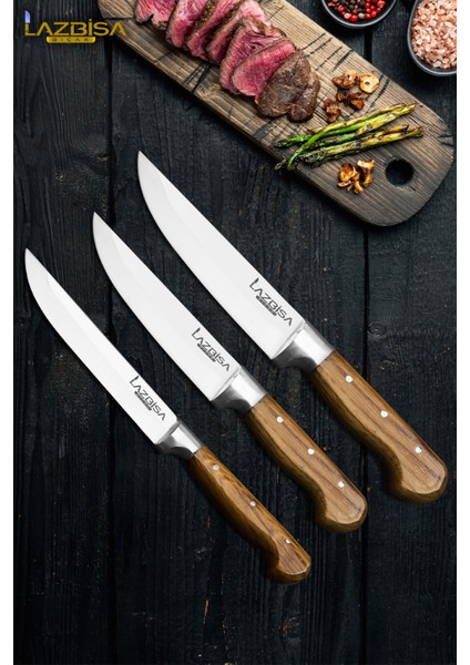 Hand Craft Mutfak Bıçak Seti Et Ekmek Sebze Salata Bıçağı 3 Lü Set Hds-31