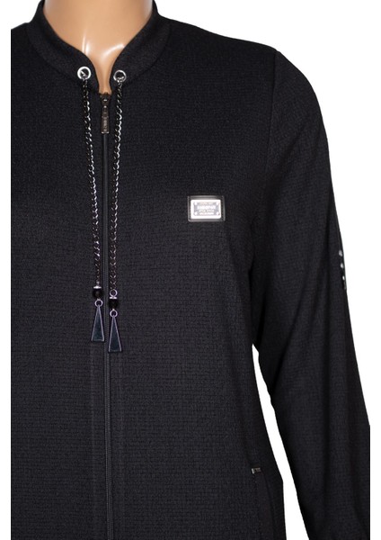 Hesna Kadın Zeren Büyük Beden Baharlık Fermuarlı Siyah Kap Ceket modelleri