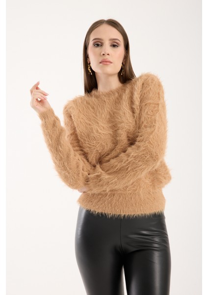 Kadın Bej Sakal Iplik Bisiklet Yaka Triko Kazak fiyatları