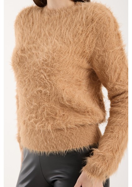 Kadın Bej Sakal Iplik Bisiklet Yaka Triko Kazak fırsatları