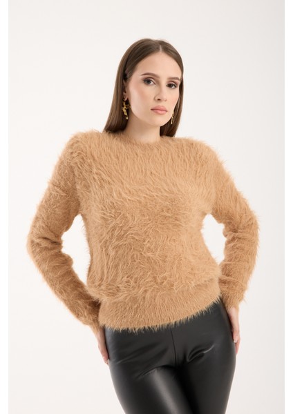 Kadın Bej Sakal Iplik Bisiklet Yaka Triko Kazak indirimleri