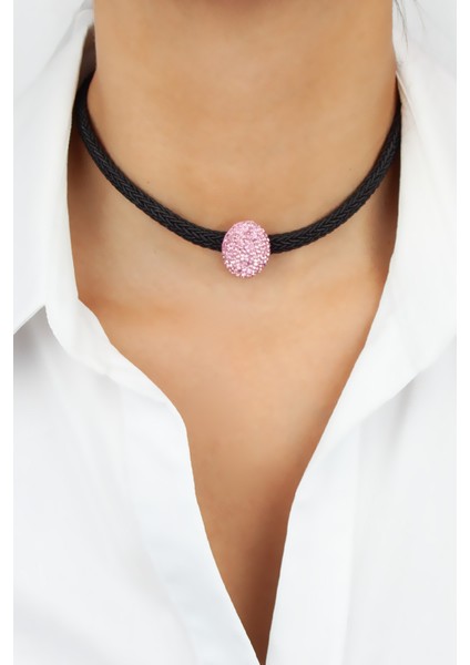 Pembe Kristal Taşlı Choker Kolye fiyatları