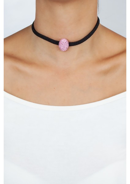 Pembe Kristal Taşlı Choker Kolye modelleri