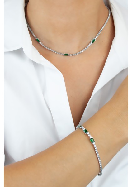 Suyolu Yeşil Kristal Detay Kolye Bileklik Set fiyatları