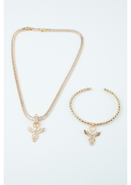 Baget Zirkon Taşlı Anka Kuş Figür Kolye Bileklik Set modelleri