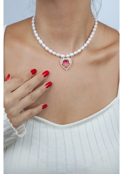 Kalp Figür Gerçek Inci Kolye