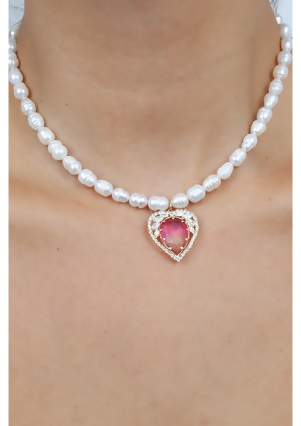 Kalp Figür Gerçek Inci Kolye modelleri