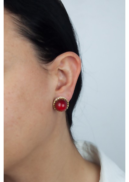 Zirkon Taşlı Inci Detay Kırmızı Küpe modelleri