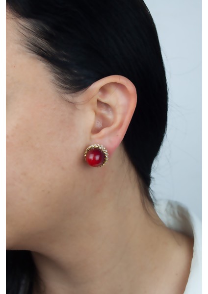 Zirkon Taşlı Inci Detay Kırmızı Küpe indirimleri