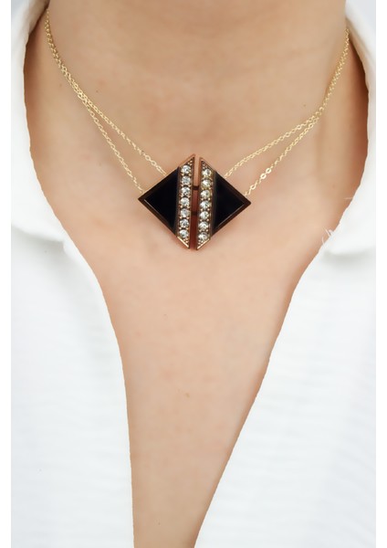 Siyah Mine Detay Ince Zincir Kolye fiyatları