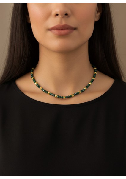 Kristal Boncuk Altın Top Kolye