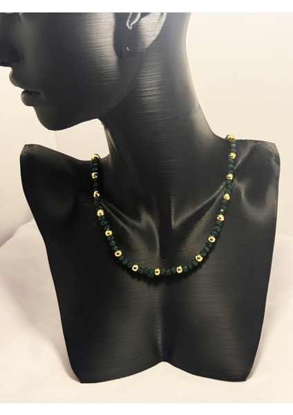 Kristal Boncuk Altın Top Kolye