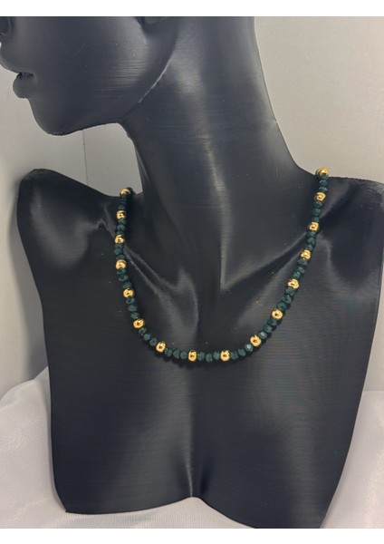 Kristal Boncuk Altın Top Kolye