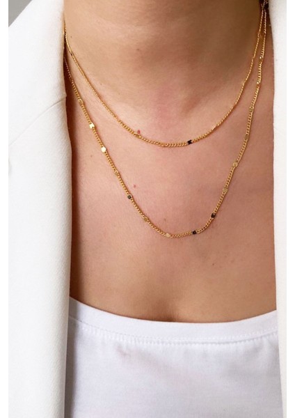 Çift Sıra Gold Zincir Kolye