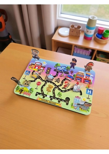 Ahşap Koordinasyon Oyunu (Hareketli Araçlar, Meslekler ve Trafik Levhaları) modelleri